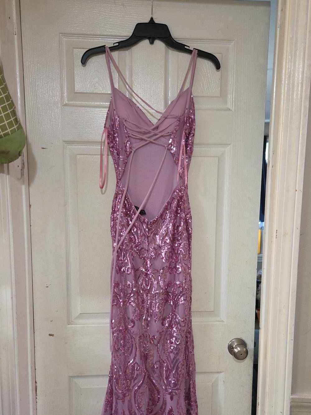 B. Darlin Pink Sequin Lace-Up Evening Dress